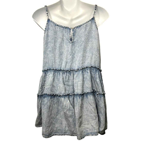 Doe & Rae Tencel Blue Chambray Tiered Flowy Tank Top - Picture 2 of 6